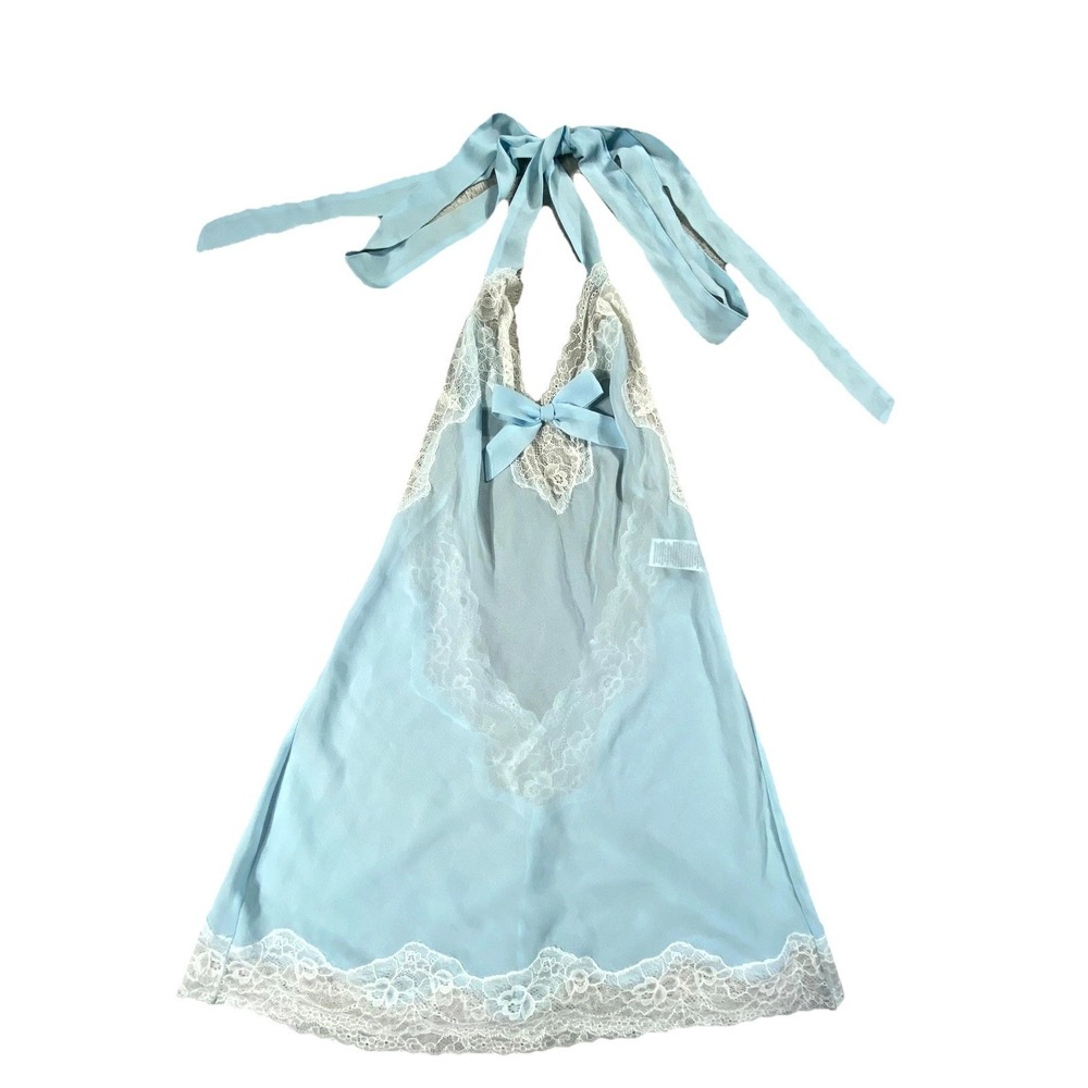 Adore Me Halter Babydoll‎ Lingerie Womens Small Light Blue Lace Sheer Nightwear
